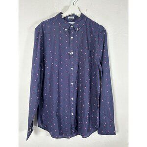 Lucky Brand Mens Classic Fit Embroidered Floral Button-Down Shirt Large Navy New